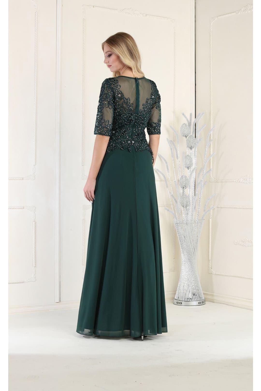 May Queen MQ1980 Boat Neck Embroidery Mother Of The Bride Dress