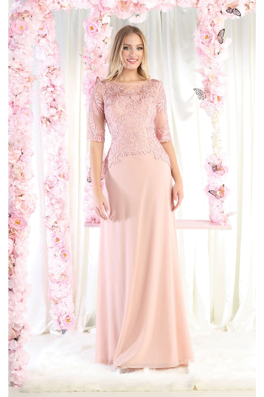 May Queen MQ1980 Boat Neck Embroidery Mother Of The Bride Dress