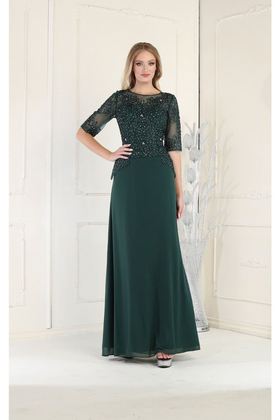May Queen MQ1979 Boat Neck Embroidery Mother Of The Bride Dress