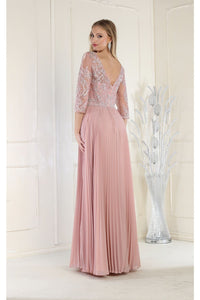 May Queen MQ1980 Pleated Embroidery Mother Of The Bride Gown
