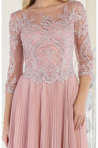 May Queen MQ1980 Pleated Embroidery Mother Of The Bride Gown