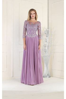 May Queen MQ1980 Pleated Embroidery Mother Of The Bride Gown