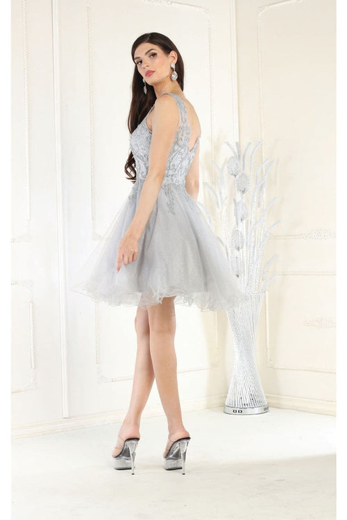 May Queen MQ1984 Embellished Graduation Dress - SILVER/SILVER / 4