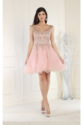 Blush/Gold Bridesmaid Dresses-Inexpensive May Queen MQ1984 Sleeveless