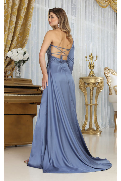 TEAL BLUE May Queen MQ1985 Satin Strappy Back One Sleeve