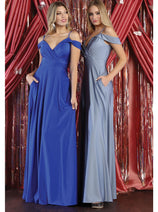 May Queen MQ1988 V-Neck Cold Shoulder Ruched Long A-Line Dress