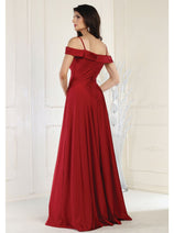 May Queen MQ1988 V-Neck Cold Shoulder Ruched Long A-Line Dress