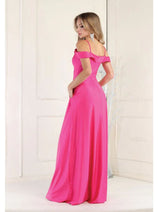 May Queen MQ1988 V-Neck Cold Shoulder Ruched Long A-Line Dress