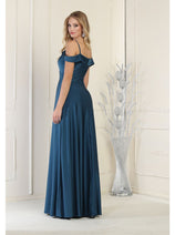 May Queen MQ1988 V-Neck Cold Shoulder Ruched Long A-Line Dress