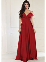 May Queen MQ1988 V-Neck Cold Shoulder Ruched Long A-Line Dress
