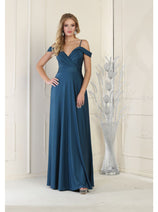 May Queen MQ1988 V-Neck Cold Shoulder Ruched Long A-Line Dress