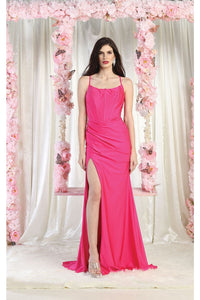 May Queen MQ1991 Sweep Train Bridesmaids Dress - FUCHSIA / 2 - Dress