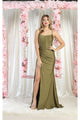May Queen MQ1991G Corset Bone Slit Strappy Back Olive Formal Dress - OLIVE / 2 - Dress