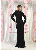 May Queen MQ1993 Simple Long Sleeve Formal Solid Evening Gown