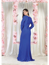 May Queen MQ1993 Simple Long Sleeve Formal Solid Evening Gown