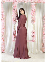 May Queen MQ1993 Simple Long Sleeve Formal Solid Evening Gown