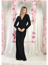 May Queen MQ1993 Simple Long Sleeve Formal Solid Evening Gown