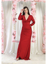 May Queen MQ1993 Simple Long Sleeve Formal Solid Evening Gown