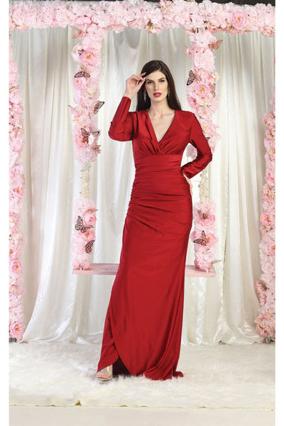 May Queen MQ1993 Simple Long Sleeve Evening Gown