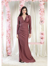 May Queen MQ1993 Simple Long Sleeve Formal Solid Evening Gown
