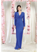 May Queen MQ1993 Simple Long Sleeve Formal Solid Evening Gown