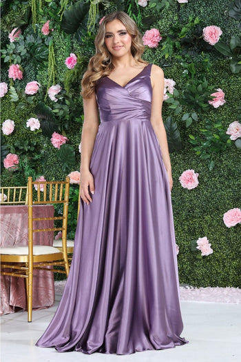 May Queen MQ1994 Sleeveless Side Pockets Satin Formal Bridesmaid Dress - Dress