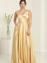 Gold Bridesmaid Dresses in Satin and Plus Size Gowns by MQ1994