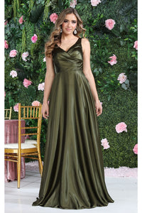 May Queen MQ1994G Side Pockets A-line Bridesmaids Olive Formal Dress - OLIVE / 4 - Dress