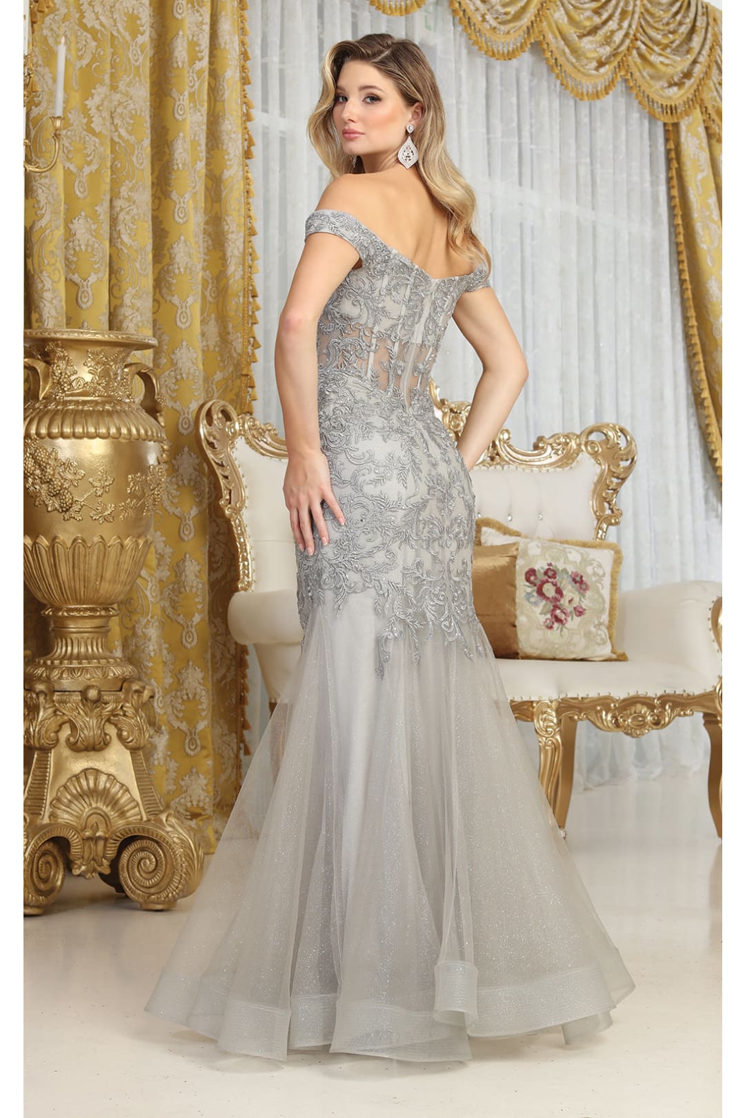 May Queen MQ1995 Embroidered Mermaird Corset Bone Plus Size Gown - Dress
