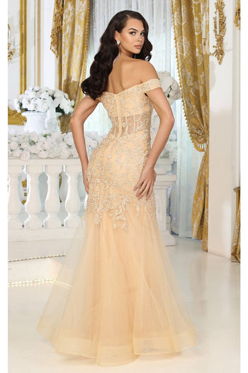 May Queen MQ1995 Embroidered Mermaird Corset Bone Plus Size Gown - Dress