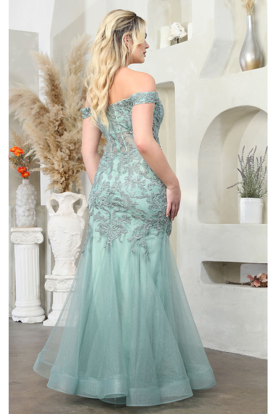 May Queen MQ1995 Embroidered Mermaird Corset Bone Plus Size Gown - Dress