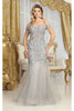 May Queen MQ1995 Embroidered Mermaird Corset Bone Plus Size Gown - SILVER / 2 - Dress