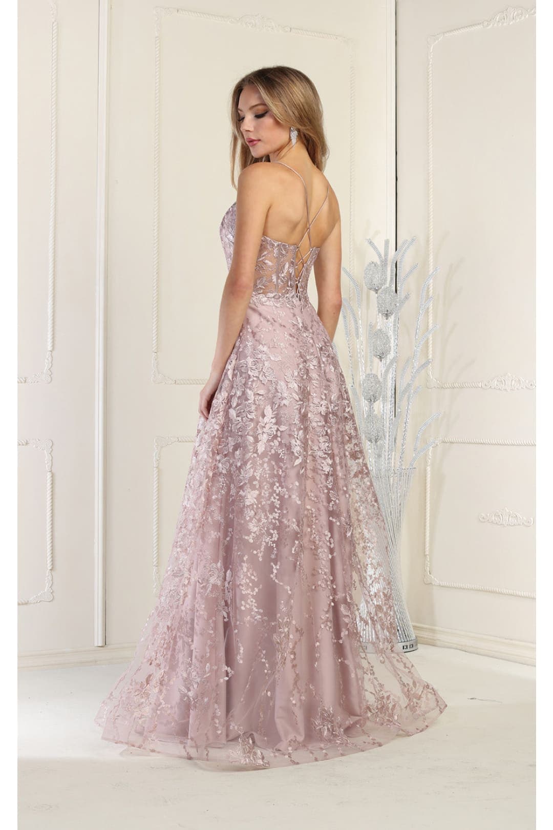 May Queen MQ1996 Embroiderd Lace Prom Gown