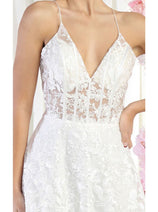 May Queen MQ1996B Lace Applique Sheer Boned Bodice Wedding Ivory Gown