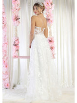 May Queen MQ1996B Lace Applique Sheer Boned Bodice Wedding Ivory Gown