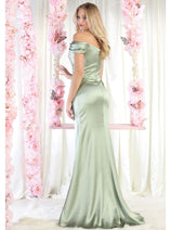 May Queen MQ1997 Off Shoulder Satin Bridesmaids Long Formal Gown