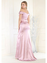 May Queen MQ1997 Off Shoulder Satin Bridesmaids Long Formal Gown