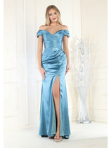 May Queen MQ1997 Off Shoulder Satin Bridesmaids Long Formal Gown