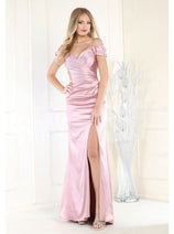 May Queen MQ1997 Off Shoulder Satin Bridesmaids Long Formal Gown