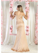 May Queen MQ1998 Corset Bone Ruched Bridesmaids Off Shoulder Dress