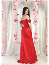 May Queen MQ1998 Corset Bone Ruched Bridesmaids Off Shoulder Dress