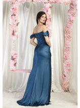 May Queen MQ1998 Corset Bone Ruched Bridesmaids Off Shoulder Dress