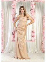 May Queen MQ1998 Corset Bone Ruched Bridesmaids Off Shoulder Dress