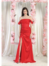May Queen MQ1998 Corset Bone Ruched Bridesmaids Off Shoulder Dress