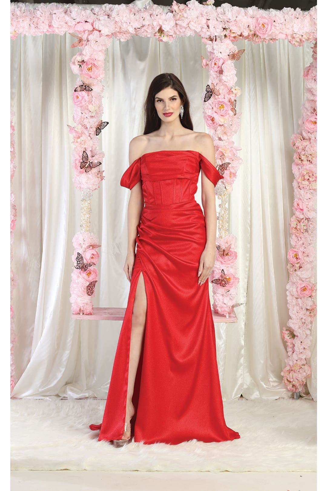 May Queen MQ1998 Corset Bone Bridesmaids Dress - RED / 4 - Dress