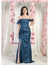 May Queen MQ1998 Corset Bone Ruched Bridesmaids Off Shoulder Dress