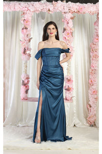 May Queen MQ1998 Corset Bone Bridesmaids Dress - TEAL BLUE / 4 - Dress