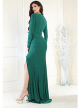 May Queen MQ1999 Long Sleeve Pleated Bodice Formal Evening Simple Gown
