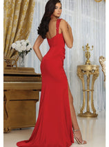 May Queen MQ2001 Sweep Train Corset Bone High Slit Prom Dress