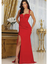 May Queen MQ2001 Sweep Train Corset Bone High Slit Prom Dress